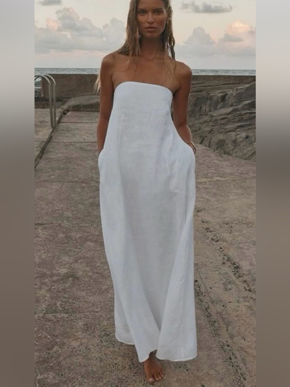 Dissh Karney strapless white linen dress